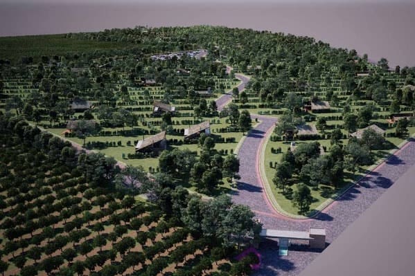 3D-Ansicht-Luftbild-Blockhäuser