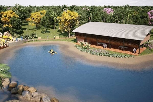 EcoVita-Country-Club-Demo-Lagune-Tretboot 3D-Ansicht-Luftbild-Lagune-5-Tretboot
